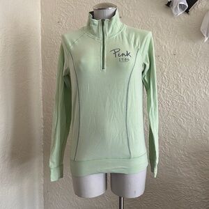 Victoria’s Secret Pink Yoga Sport Half Zip Light Green Gray Long Sleeve Top Flaw